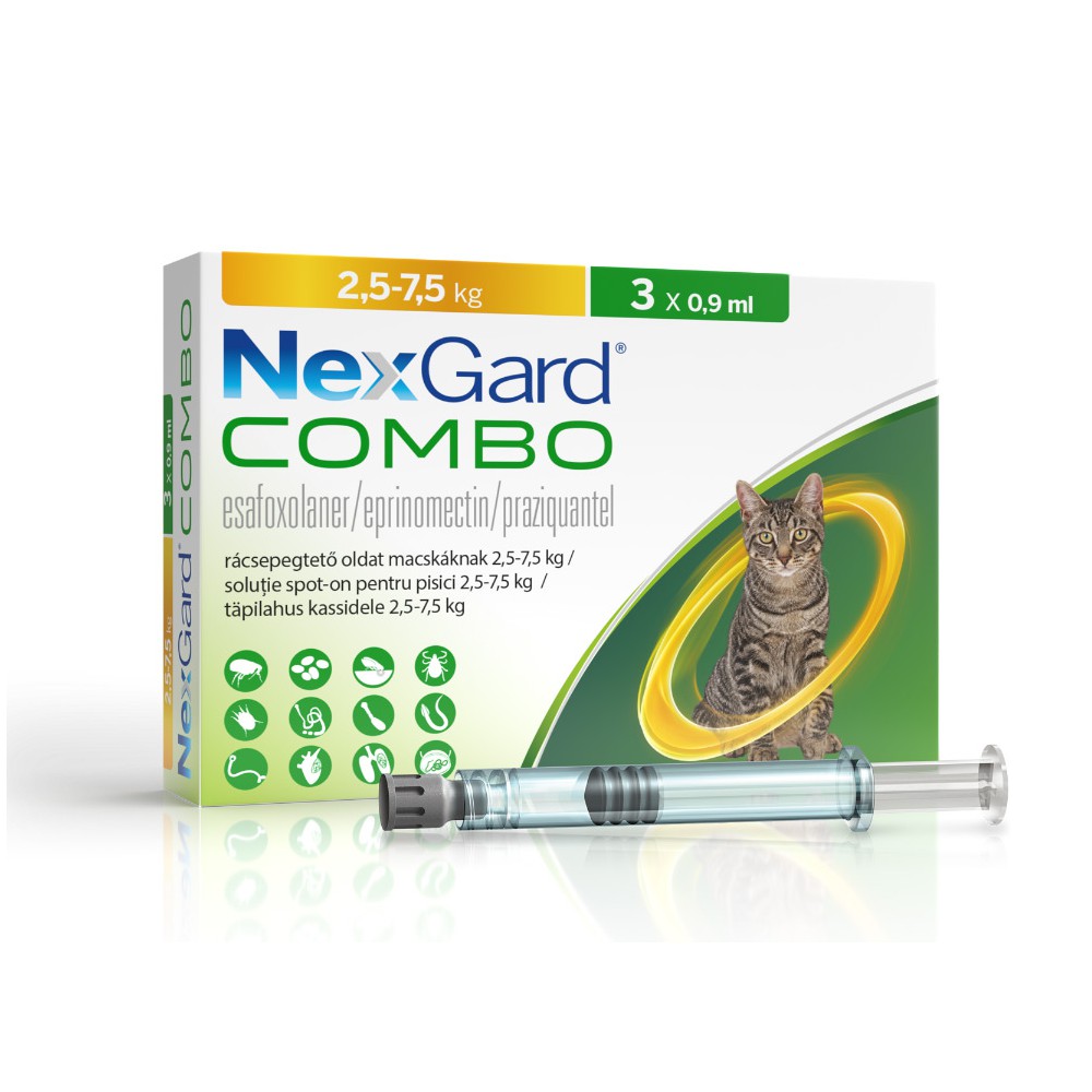 NexGard Combo rácsepegtető oldat macskáknak-L - 2,5-7,5 kg  3x