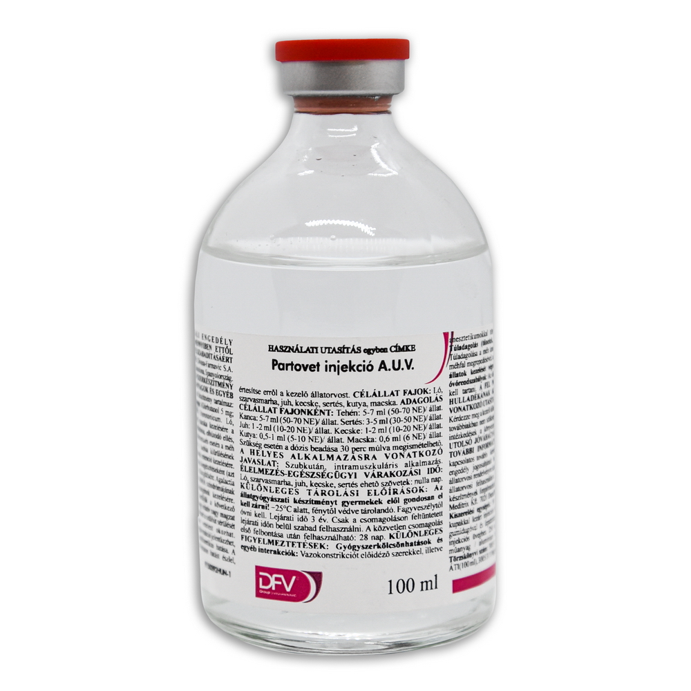 PARTOVET injekció A.U.V. Ló, szarvasmarha, juh, kecske, sertés, kutya, macska részére-100 ml