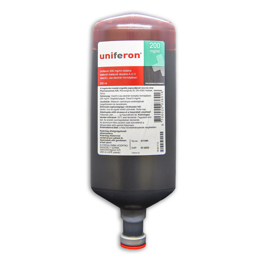 UNIFERON 200 mg/ml oldatos injekció malacok részére A.U.V. 